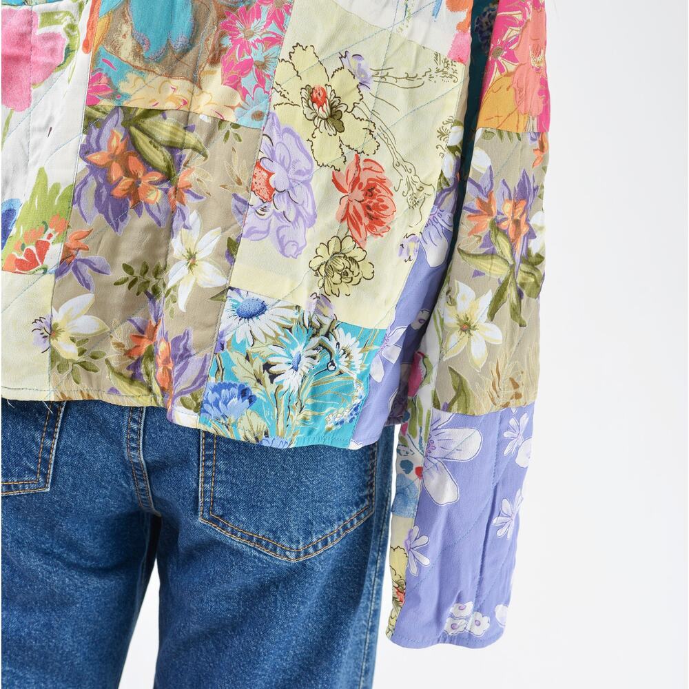 Vintage 90s Floral Quilted Jacket Patchwork Cottagecore Boho Jacket M - Picture 9 of 10